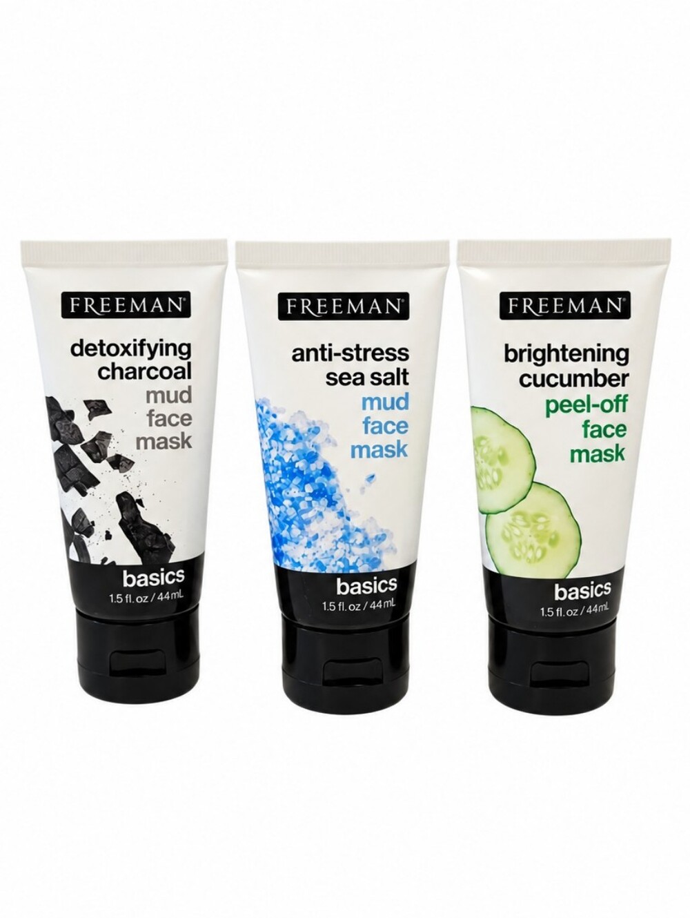 FREEMAN Basics Mud Face Masks detoxifying charcoal, anti-strees & cucumber peel